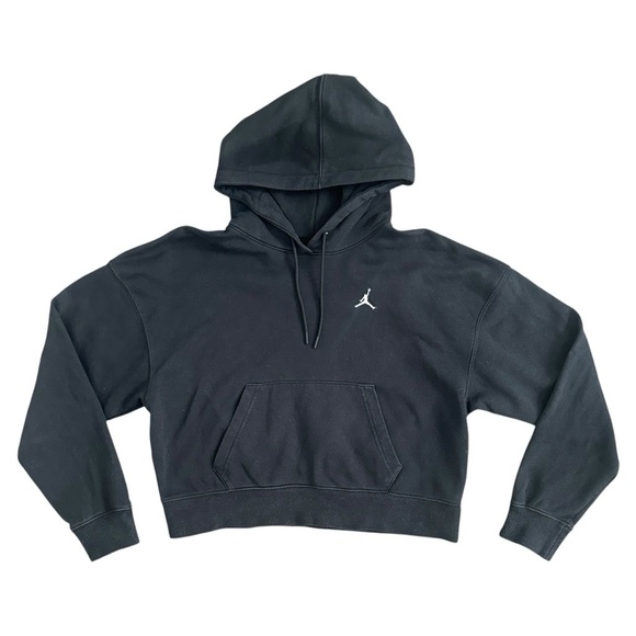 Jordan Brooklyn Fleece Cropped Loose Fit Logo Hoodie in Black Women’s Small - Picture 4 of 8